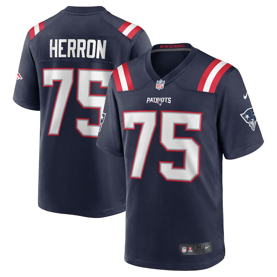 Men New England Patriots 75 Justin Herron Nike Navy Team Game NFL Jersey